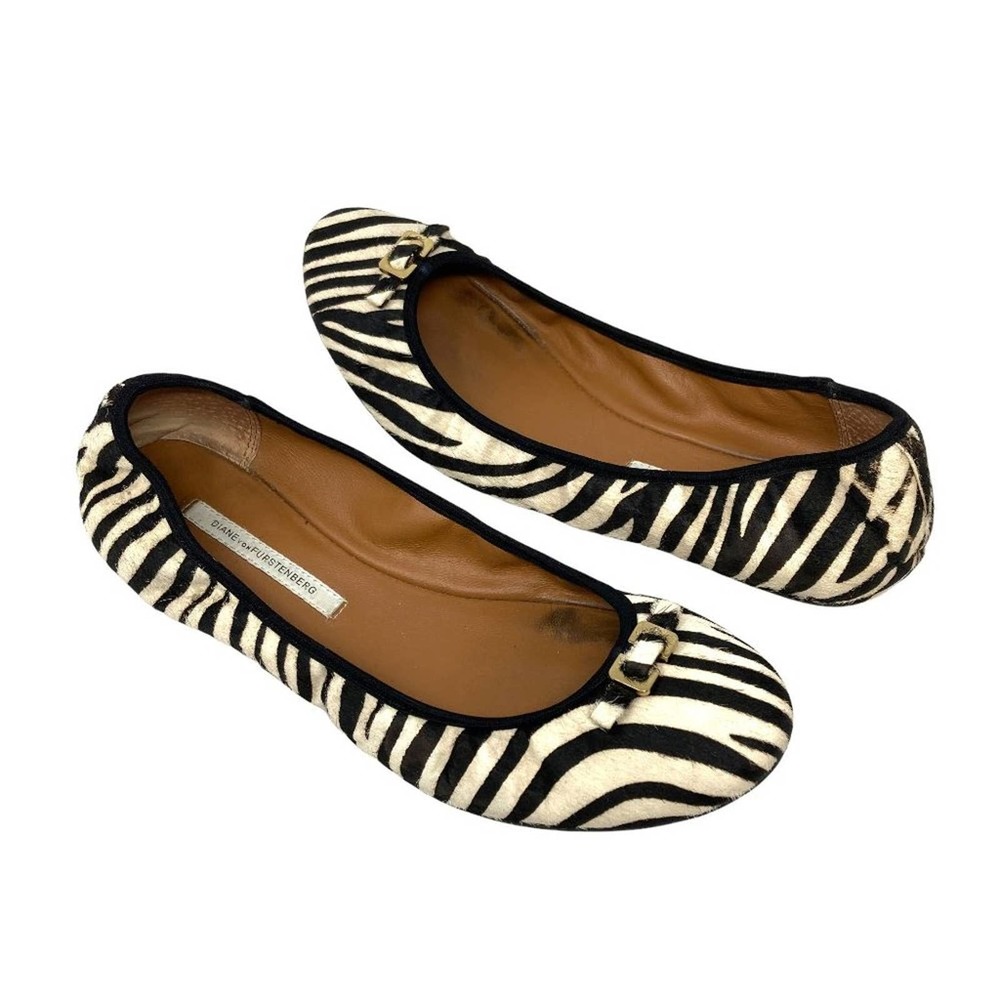 Diane von Furstenburg Zebra Print Calf Hair Ballet Skimmer Flats - Size 10.5